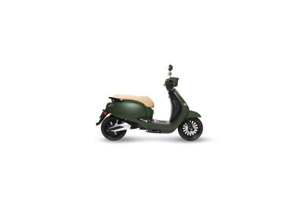 Scooter électrique Brumaire vert avec siège beige